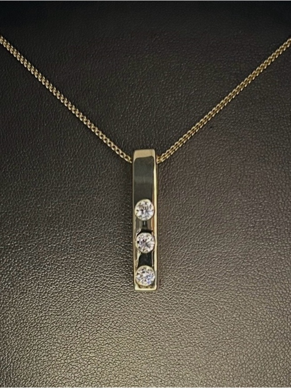 Gold Bar Pendant Necklace with Three Diamonds - Women's Jewelry